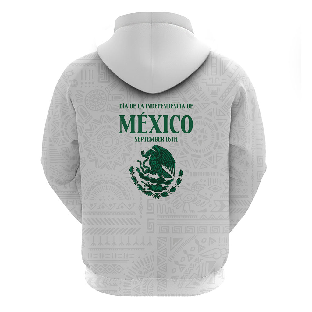 Dia de la Independencia de Mexico Hoodie 16 De Septiembre Traditional Aztec Tribal White