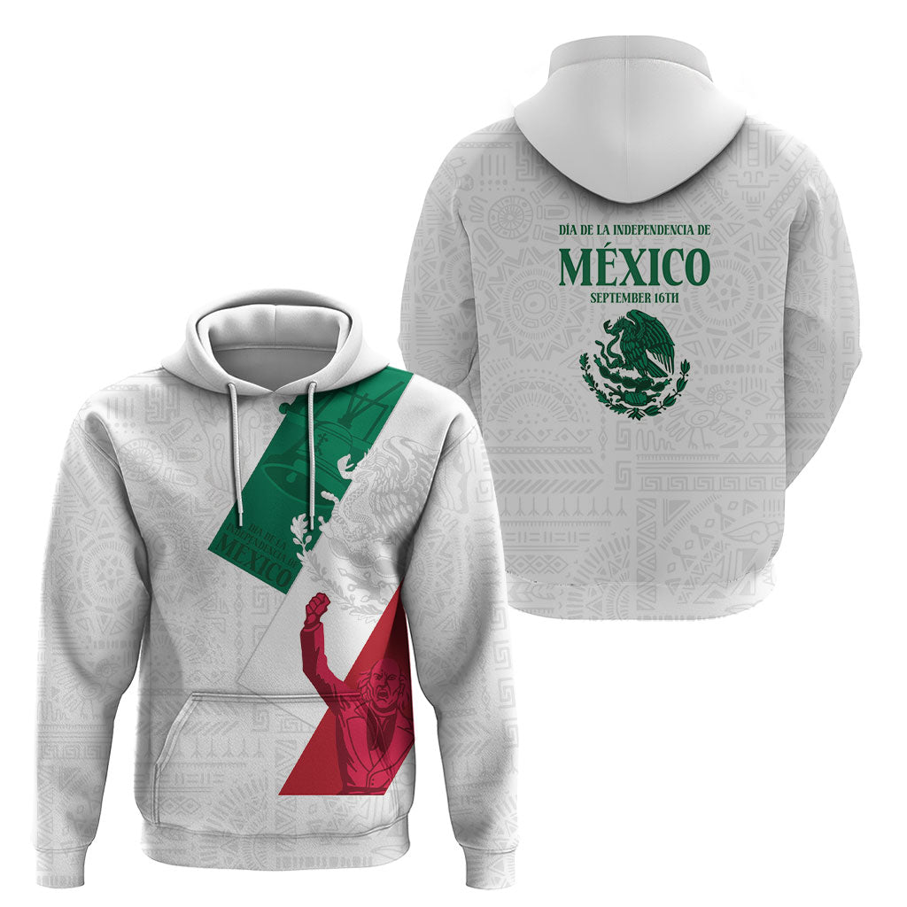 Dia de la Independencia de Mexico Hoodie 16 De Septiembre Traditional Aztec Tribal White
