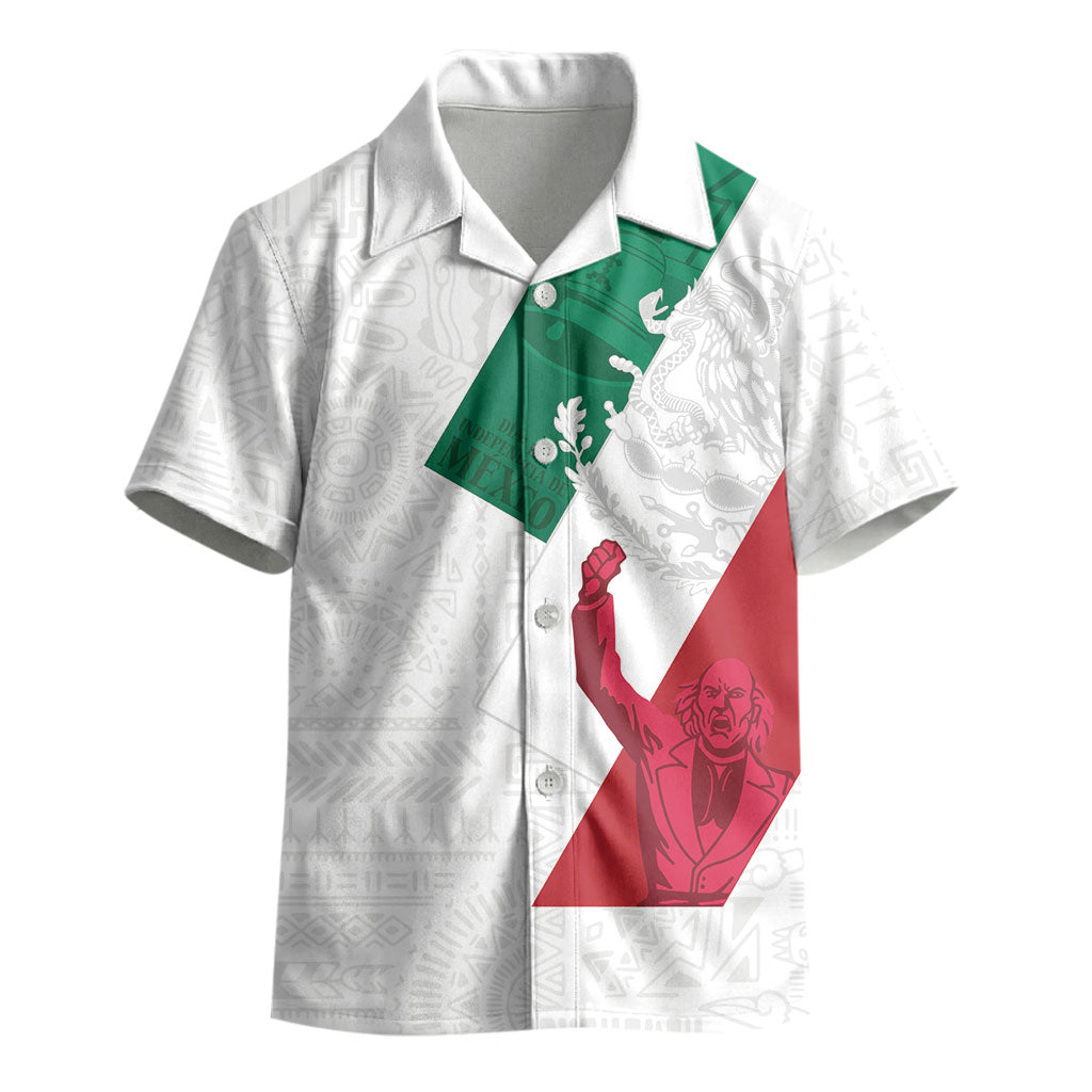 Dia de la Independencia de Mexico Kid Hawaiian Shirt 16 De Septiembre Traditional Aztec Tribal White