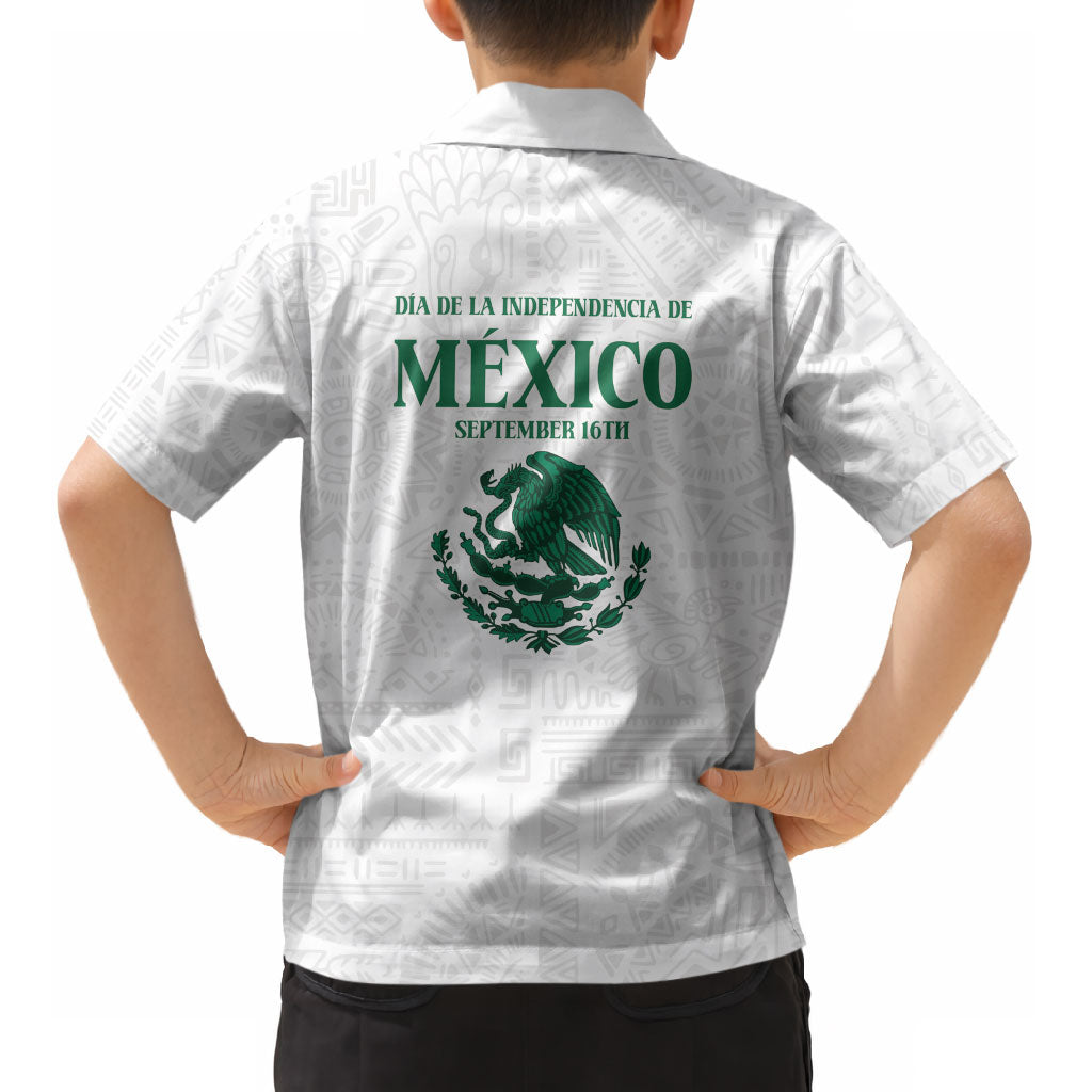 Dia de la Independencia de Mexico Kid Hawaiian Shirt 16 De Septiembre Traditional Aztec Tribal White
