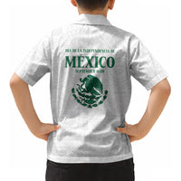 Dia de la Independencia de Mexico Kid Hawaiian Shirt 16 De Septiembre Traditional Aztec Tribal White