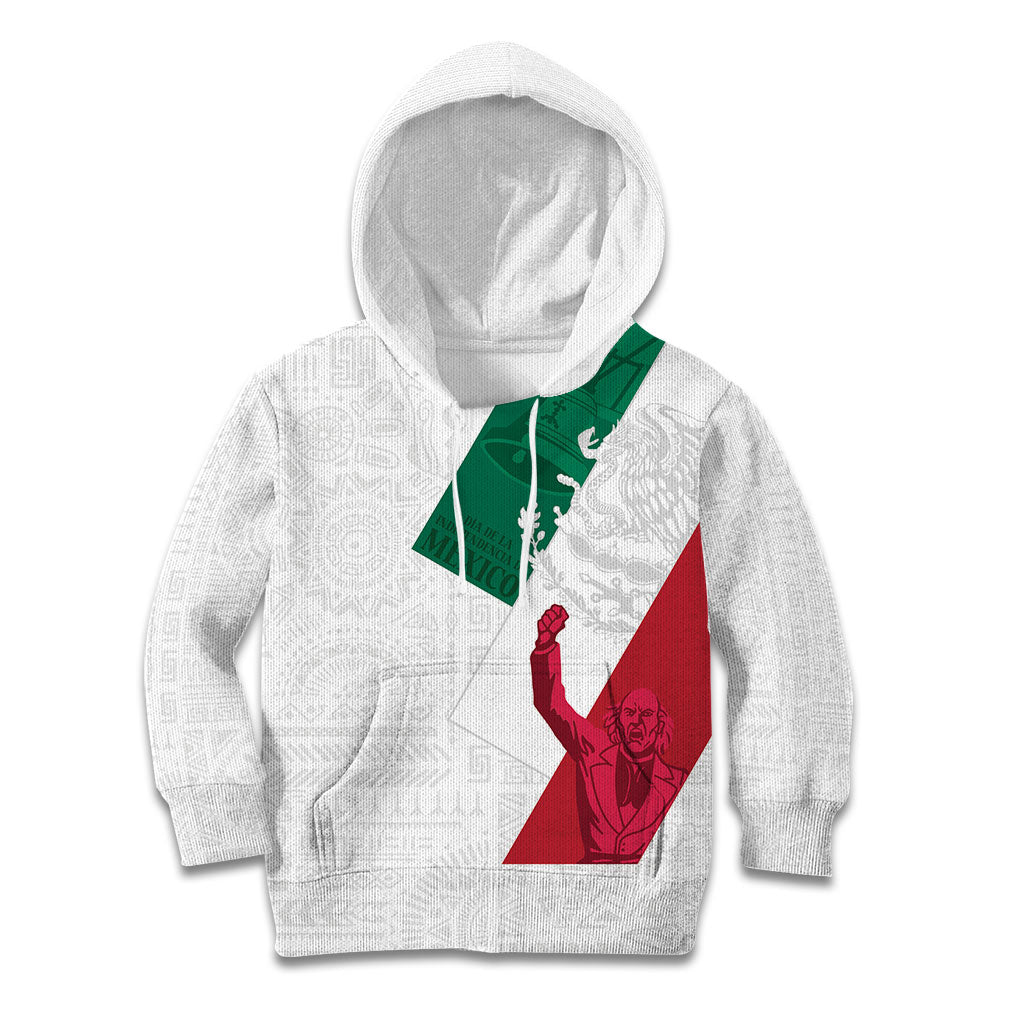Dia de la Independencia de Mexico Kid Hoodie 16 De Septiembre Traditional Aztec Tribal White