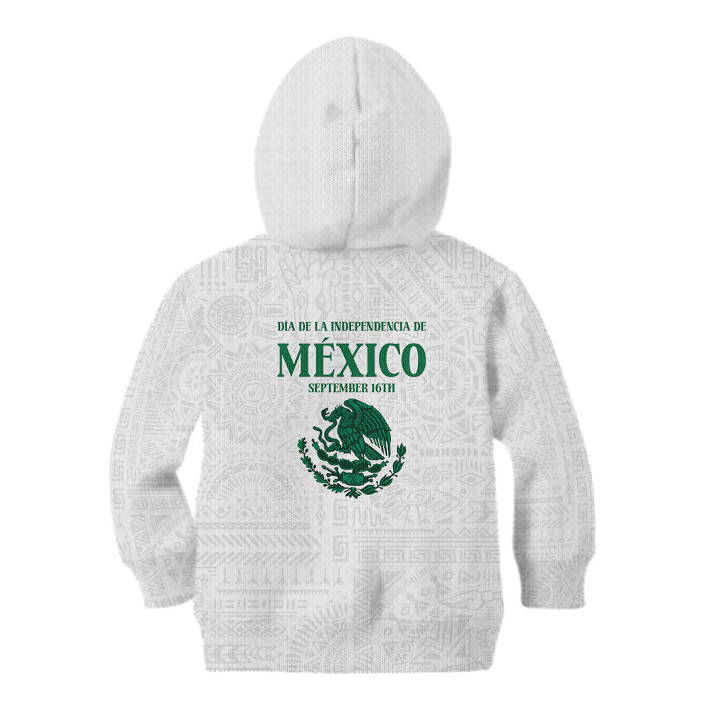 Dia de la Independencia de Mexico Kid Hoodie 16 De Septiembre Traditional Aztec Tribal White