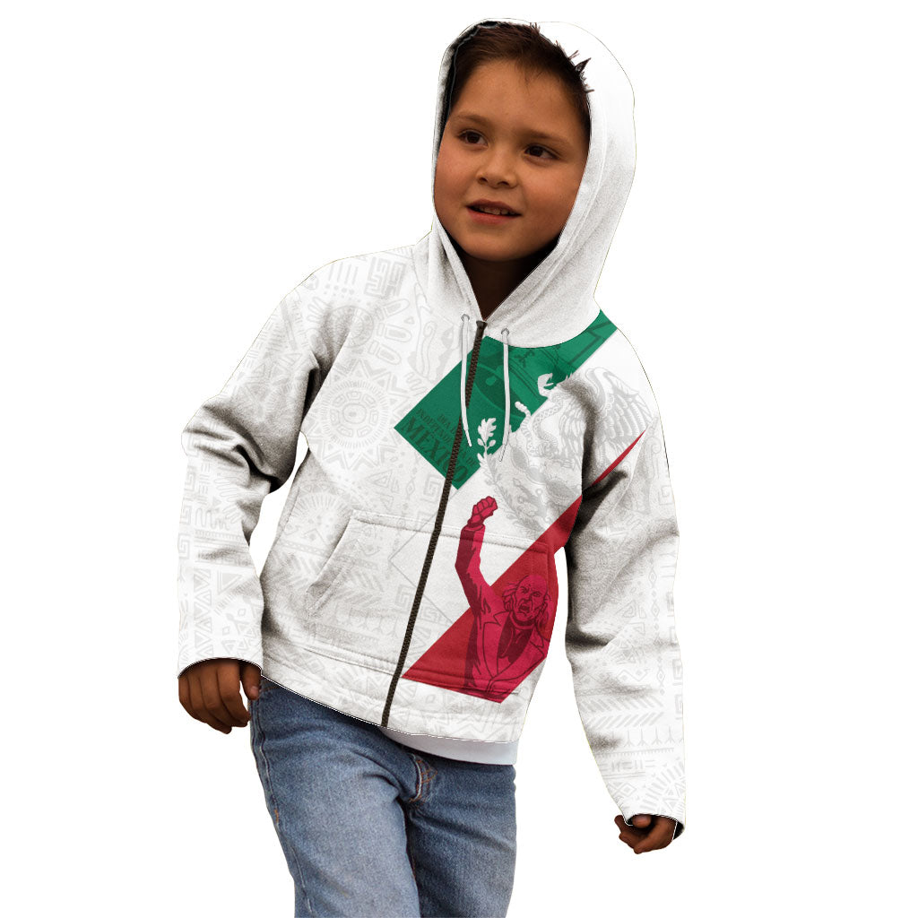 Dia de la Independencia de Mexico Kid Hoodie 16 De Septiembre Traditional Aztec Tribal White