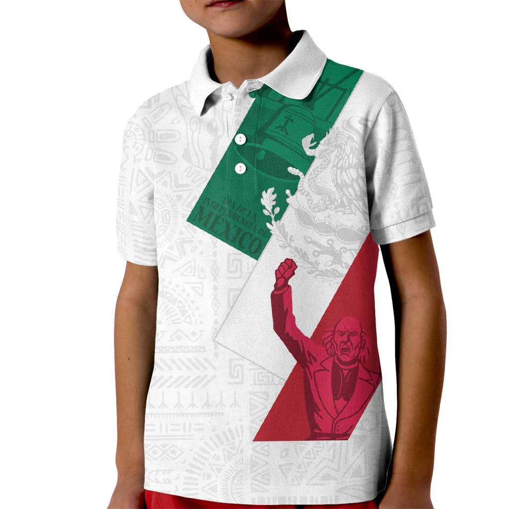 Dia de la Independencia de Mexico Kid Polo Shirt 16 De Septiembre Traditional Aztec Tribal White