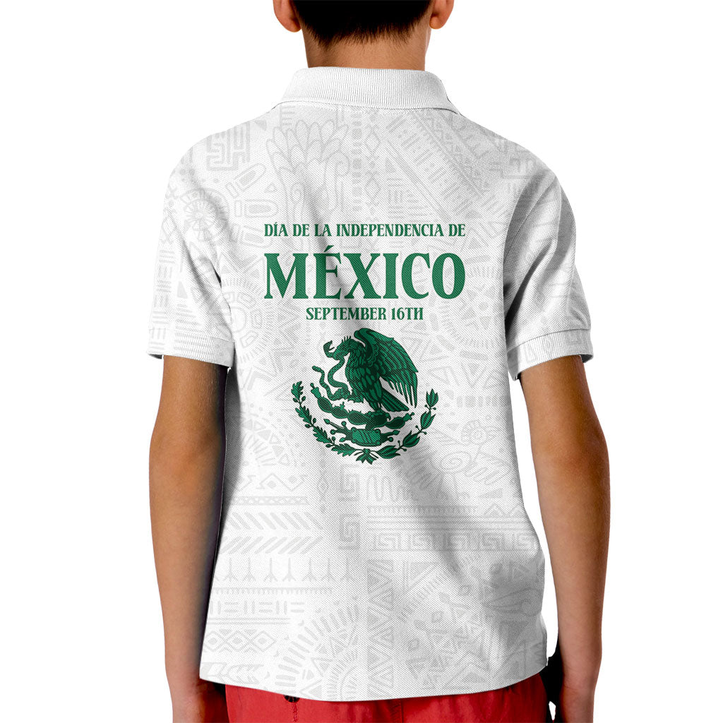 Dia de la Independencia de Mexico Kid Polo Shirt 16 De Septiembre Traditional Aztec Tribal White