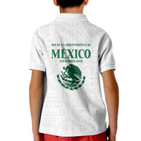 Dia de la Independencia de Mexico Kid Polo Shirt 16 De Septiembre Traditional Aztec Tribal White
