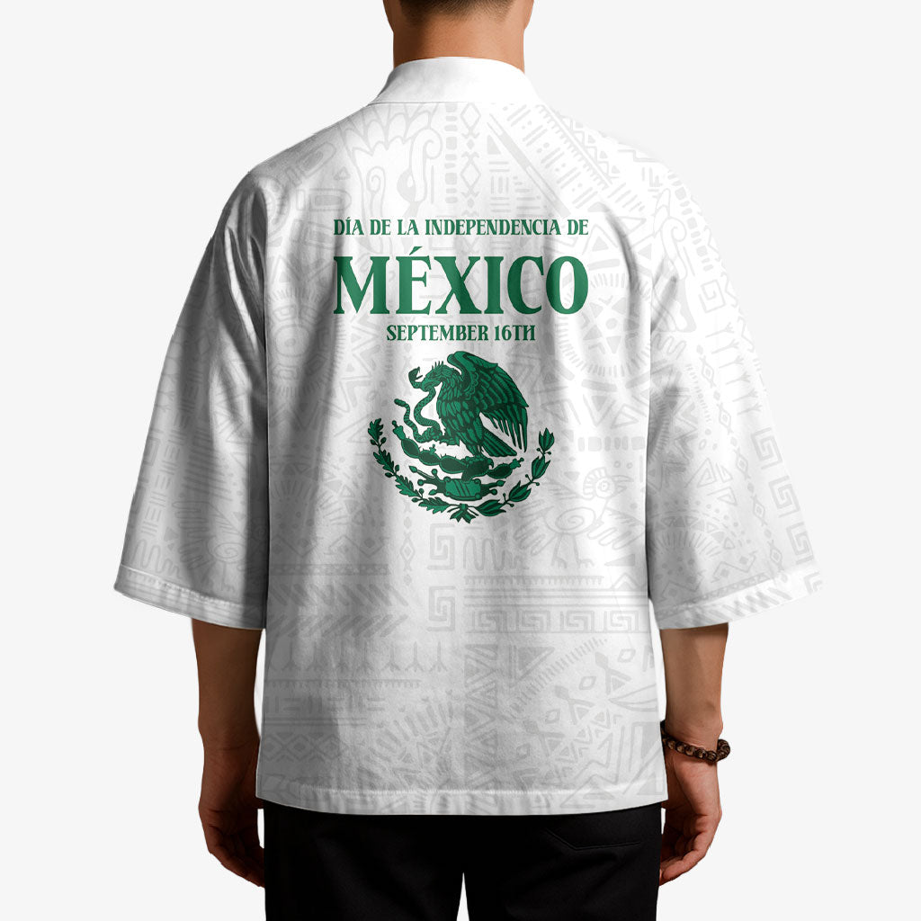 Dia de la Independencia de Mexico Kimono 16 De Septiembre Traditional Aztec Tribal White