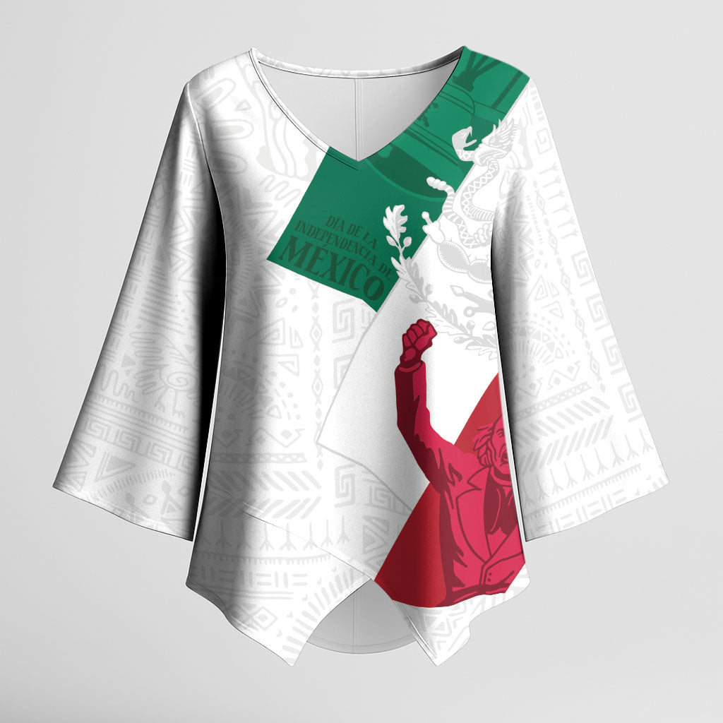 Dia de la Independencia de Mexico Kimono Sleeve Blouse 16 De Septiembre Traditional Aztec Tribal White