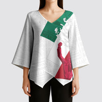 Dia de la Independencia de Mexico Kimono Sleeve Blouse 16 De Septiembre Traditional Aztec Tribal White