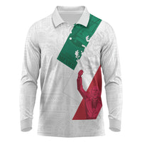 Dia de la Independencia de Mexico Long Sleeve Polo Shirt 16 De Septiembre Traditional Aztec Tribal White