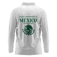 Dia de la Independencia de Mexico Long Sleeve Polo Shirt 16 De Septiembre Traditional Aztec Tribal White