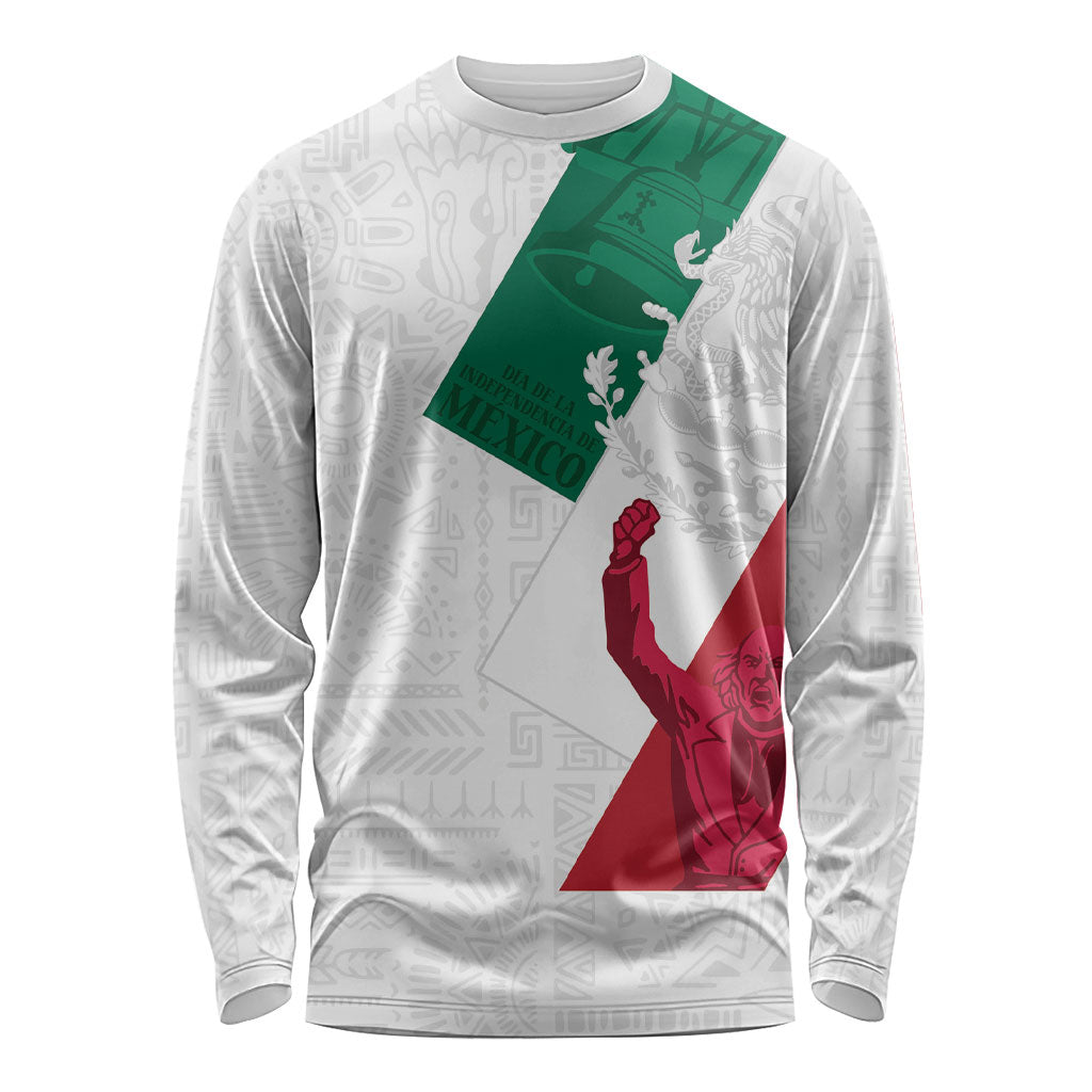 Dia de la Independencia de Mexico Long Sleeve Shirt 16 De Septiembre Traditional Aztec Tribal White