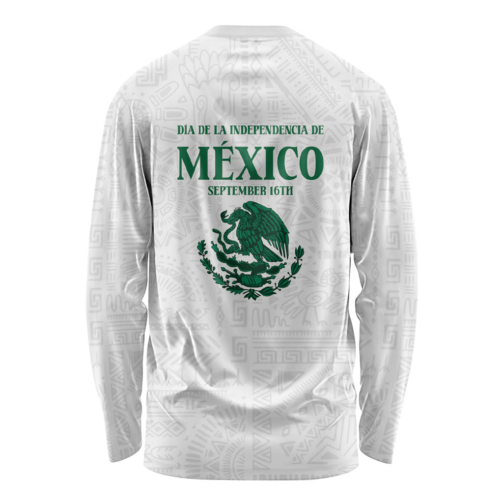 Dia de la Independencia de Mexico Long Sleeve Shirt 16 De Septiembre Traditional Aztec Tribal White