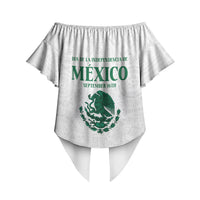 Dia de la Independencia de Mexico Off Shoulder Wrap Waist Top 16 De Septiembre Traditional Aztec Tribal White