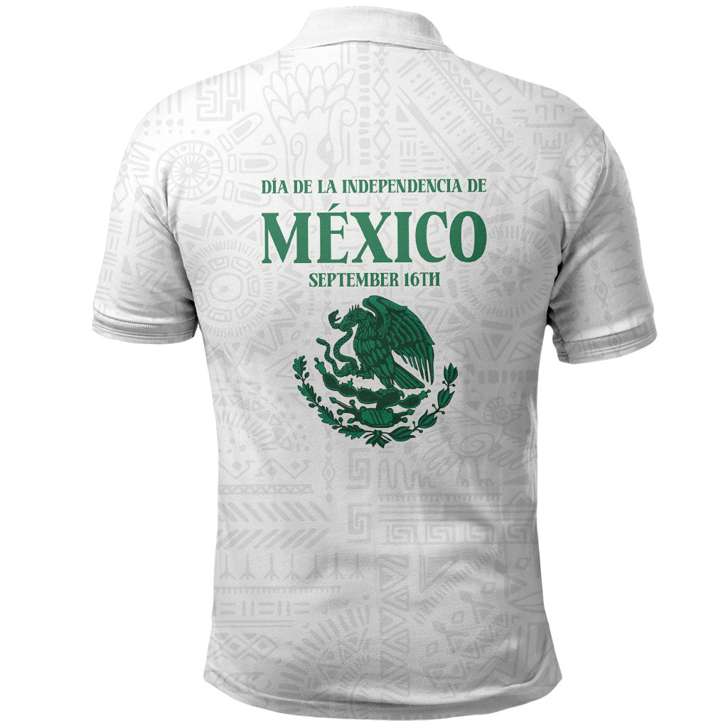 Dia de la Independencia de Mexico Polo Shirt 16 De Septiembre Traditional Aztec Tribal White