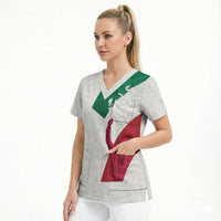 Dia de la Independencia de Mexico Scrub Top 16 De Septiembre Traditional Aztec Tribal White