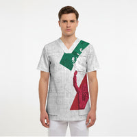 Dia de la Independencia de Mexico Scrub Top 16 De Septiembre Traditional Aztec Tribal White