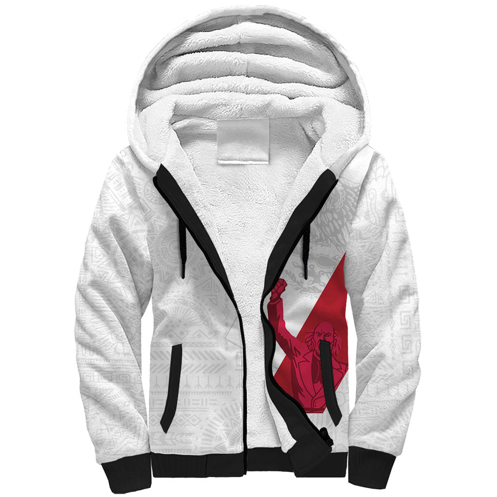 Dia de la Independencia de Mexico Sherpa Hoodie 16 De Septiembre Traditional Aztec Tribal White