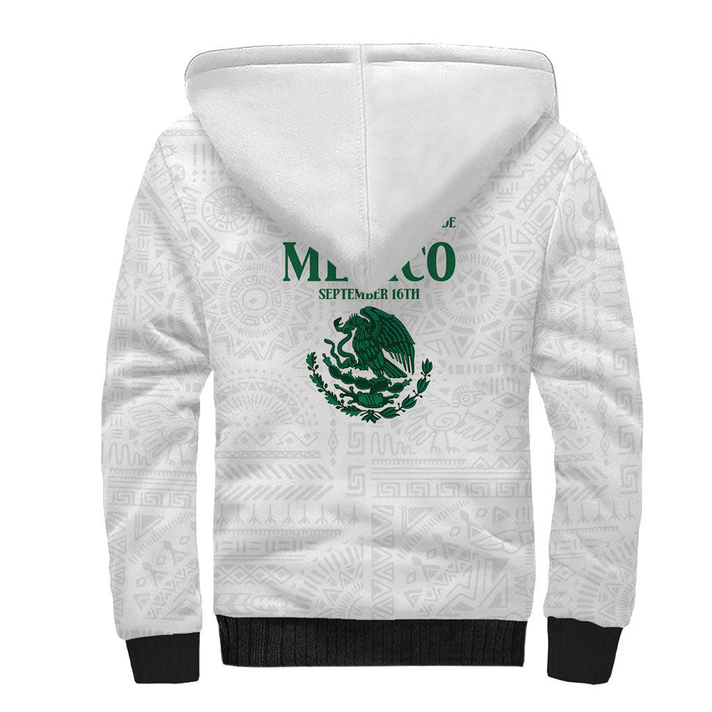 Dia de la Independencia de Mexico Sherpa Hoodie 16 De Septiembre Traditional Aztec Tribal White