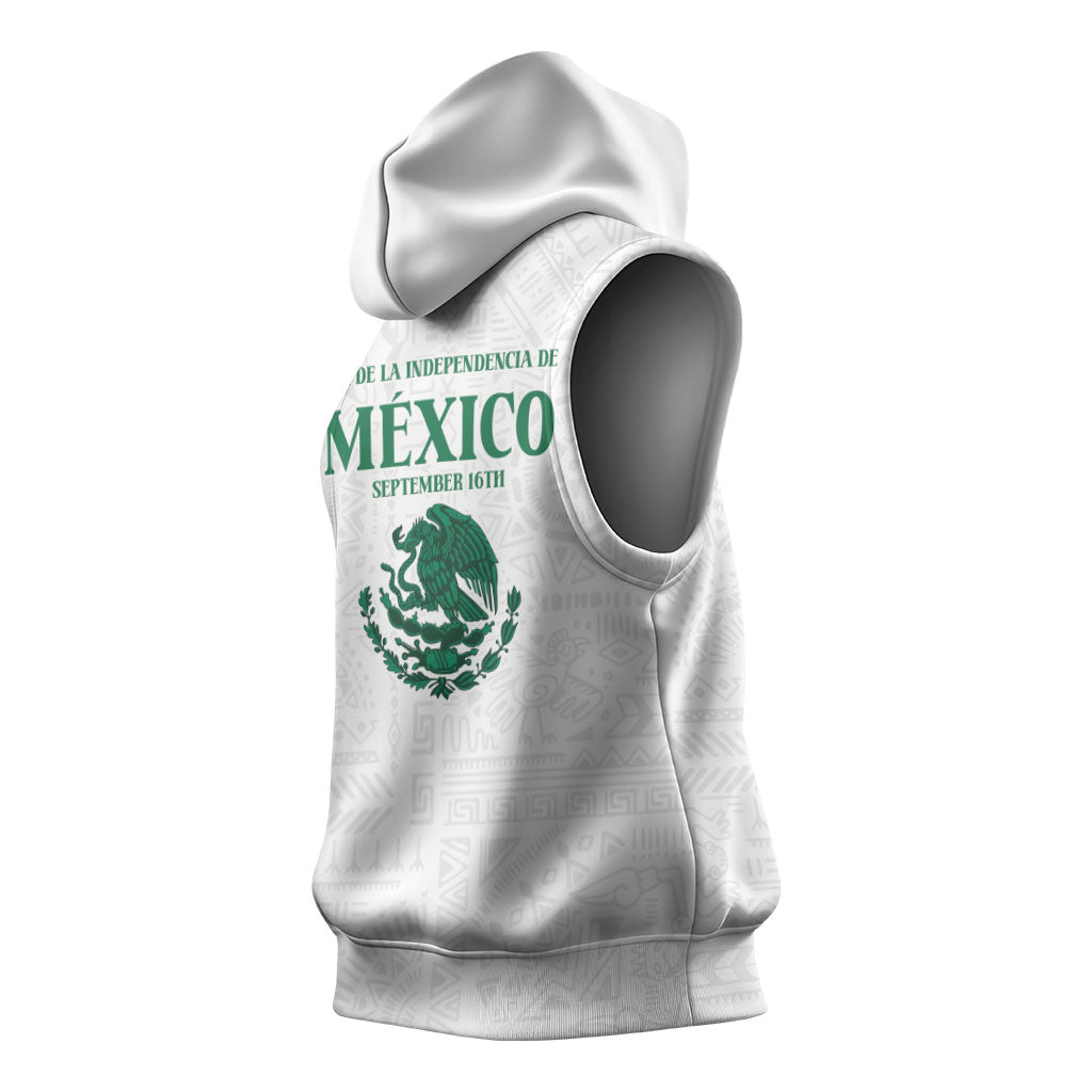 Dia de la Independencia de Mexico Sleeveless Hoodie 16 De Septiembre Traditional Aztec Tribal White