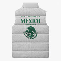 Dia de la Independencia de Mexico Sleeveless Puffer Jacket 16 De Septiembre Traditional Aztec Tribal White