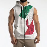 Dia de la Independencia de Mexico Sleeveless Zip Hoodie 16 De Septiembre Traditional Aztec Tribal White