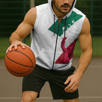 Dia de la Independencia de Mexico Sleeveless Zip Hoodie 16 De Septiembre Traditional Aztec Tribal White