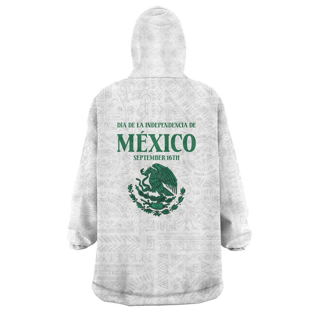 Dia de la Independencia de Mexico Wearable Blanket Hoodie 16 De Septiembre Traditional Aztec Tribal White