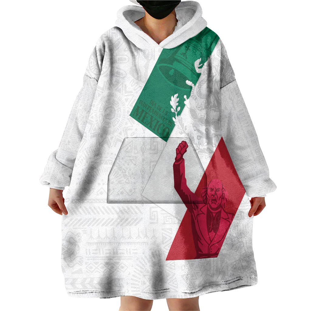 Dia de la Independencia de Mexico Wearable Blanket Hoodie 16 De Septiembre Traditional Aztec Tribal White