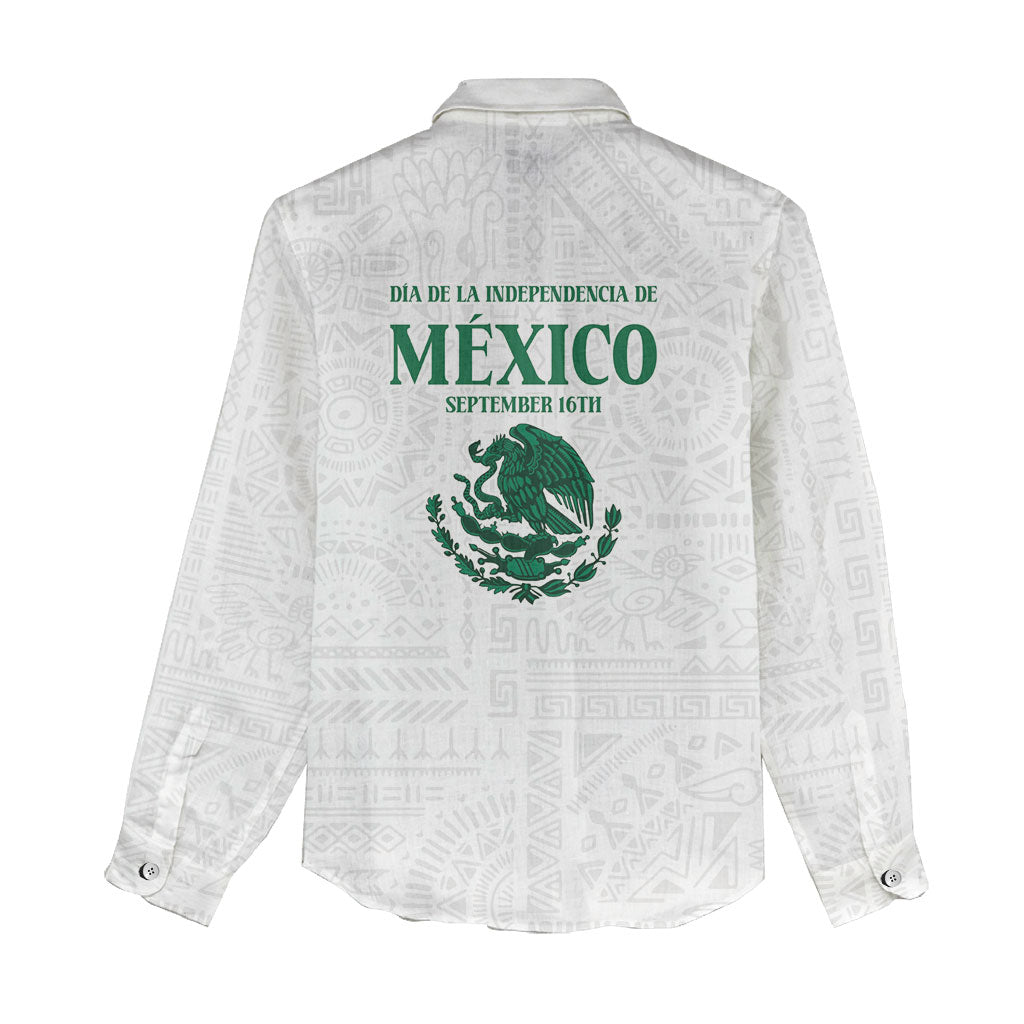 Dia de la Independencia de Mexico Women Casual Shirt 16 De Septiembre Traditional Aztec Tribal White