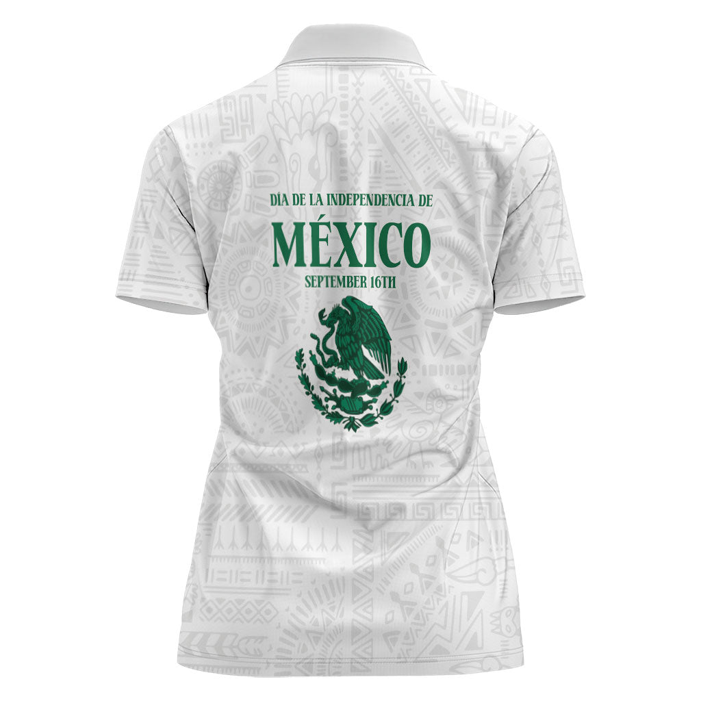 Dia de la Independencia de Mexico Women Polo Shirt 16 De Septiembre Traditional Aztec Tribal White
