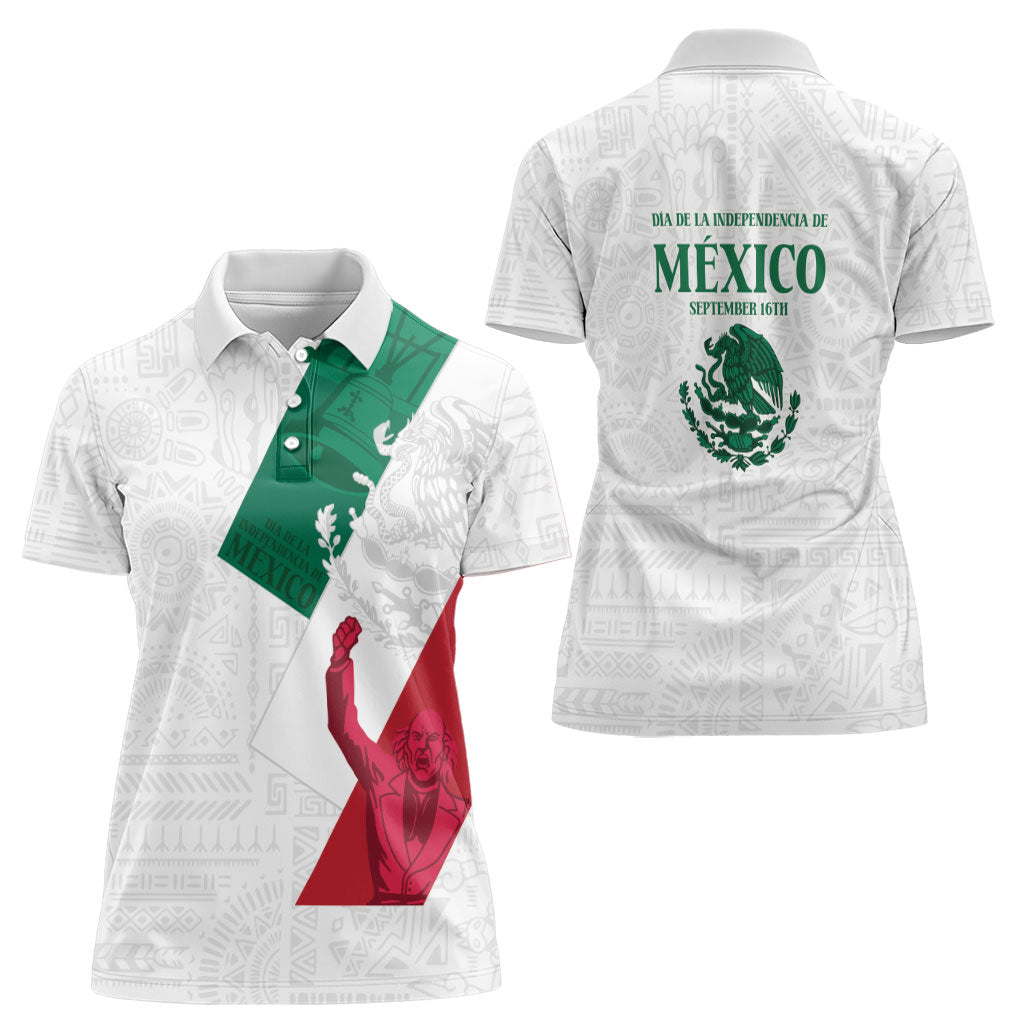 Dia de la Independencia de Mexico Women Polo Shirt 16 De Septiembre Traditional Aztec Tribal White