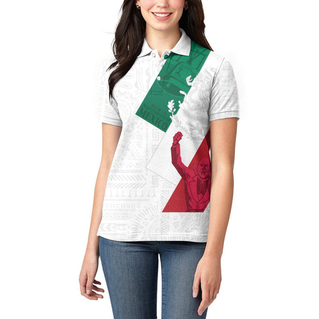 Dia de la Independencia de Mexico Women Polo Shirt 16 De Septiembre Traditional Aztec Tribal White