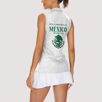 Dia de la Independencia de Mexico Women Sleeveless Polo Shirt 16 De Septiembre Traditional Aztec Tribal White