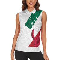 Dia de la Independencia de Mexico Women Sleeveless Polo Shirt 16 De Septiembre Traditional Aztec Tribal White
