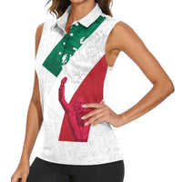 Dia de la Independencia de Mexico Women Sleeveless Polo Shirt 16 De Septiembre Traditional Aztec Tribal White