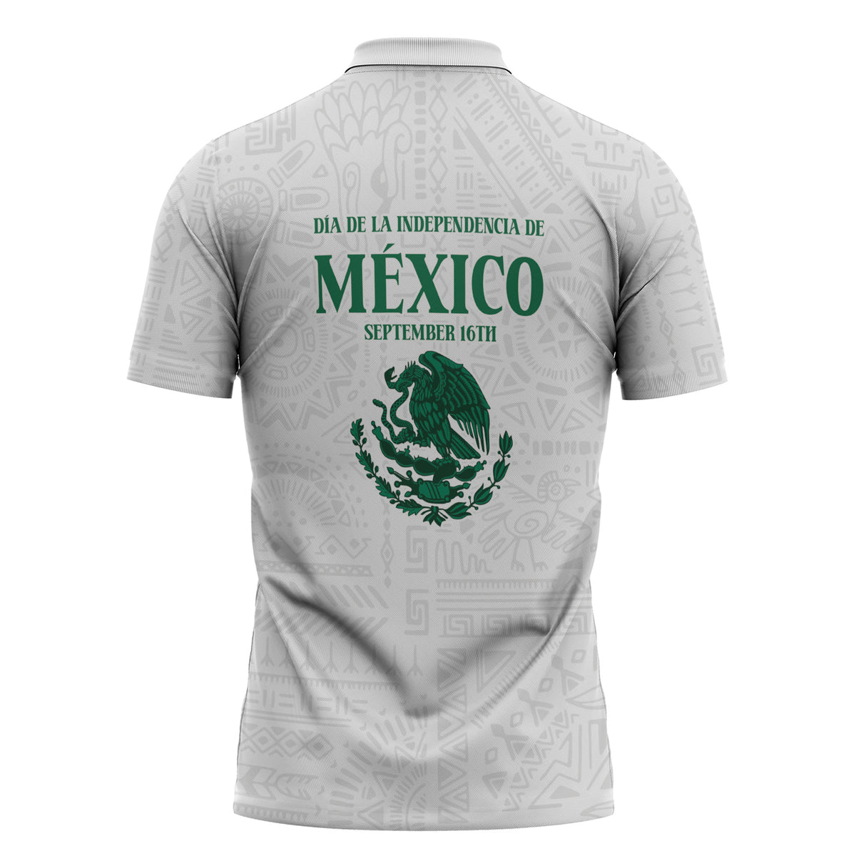 Dia de la Independencia de Mexico Zipper Polo Shirt 16 De Septiembre Traditional Aztec Tribal White