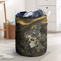 Mexico Quetzalcoatl Aztec Calendar Laundry Basket Black Gold Tribal Warrior Art