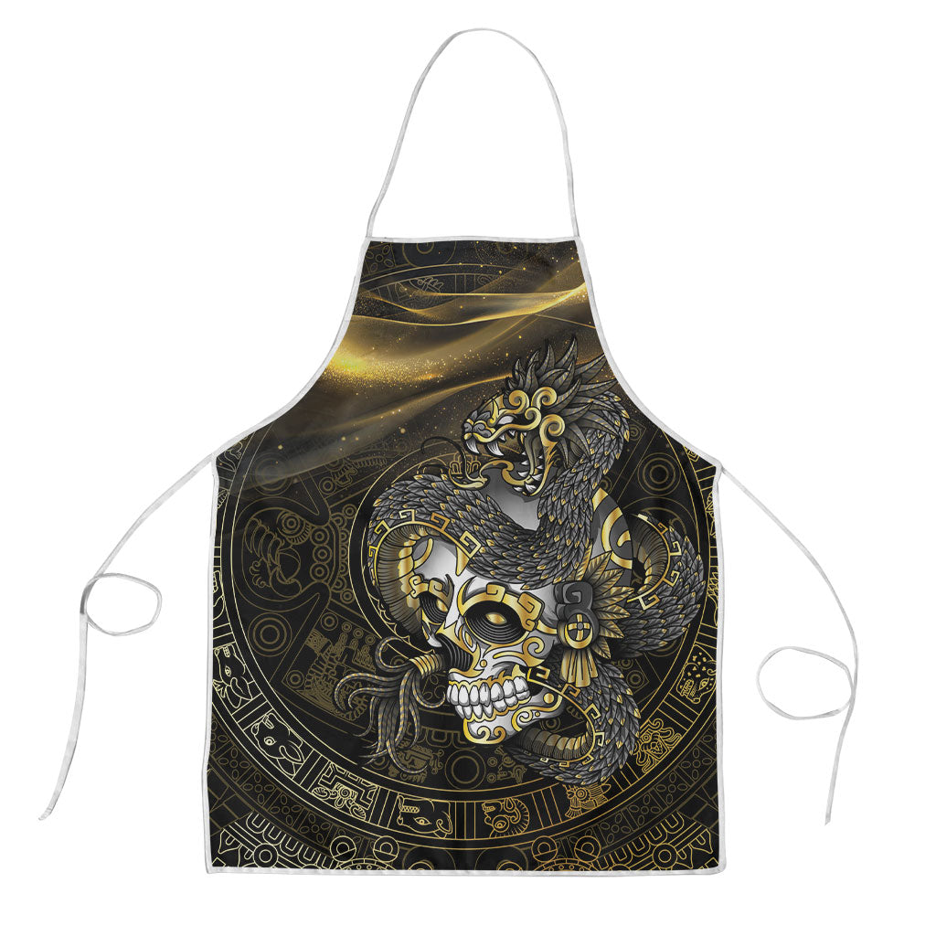Mexico Quetzalcoatl Aztec Calendar Apron Black Gold Tribal Warrior Art