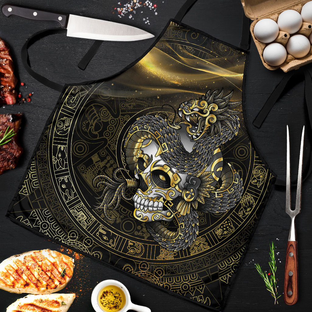 Mexico Quetzalcoatl Aztec Calendar Apron Black Gold Tribal Warrior Art