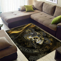 Mexico Quetzalcoatl Aztec Calendar Area Rug Black Gold Tribal Warrior Art