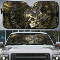 Mexico Quetzalcoatl Aztec Calendar Auto Sun Shade Black Gold Tribal Warrior Art