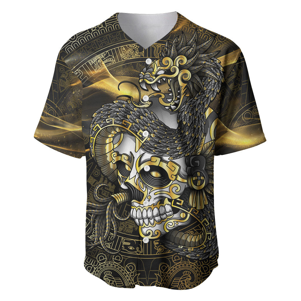 Mexico Quetzalcoatl Aztec Calendar Baseball Jersey Black Gold Tribal Warrior Art