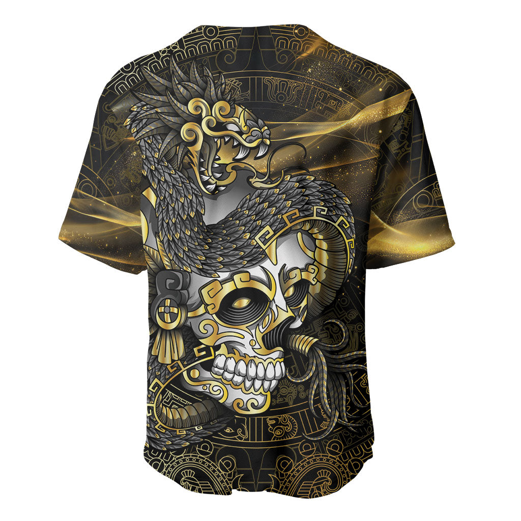Mexico Quetzalcoatl Aztec Calendar Baseball Jersey Black Gold Tribal Warrior Art