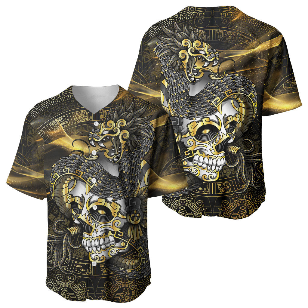 Mexico Quetzalcoatl Aztec Calendar Baseball Jersey Black Gold Tribal Warrior Art