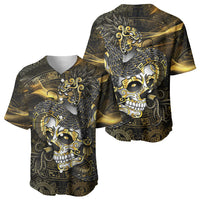 Mexico Quetzalcoatl Aztec Calendar Baseball Jersey Black Gold Tribal Warrior Art
