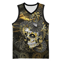Mexico Quetzalcoatl Aztec Calendar Basketball Jersey Black Gold Tribal Warrior Art