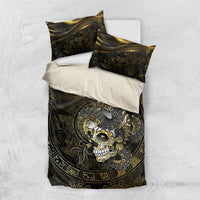 Mexico Quetzalcoatl Aztec Calendar Bedding Set Black Gold Tribal Warrior Art