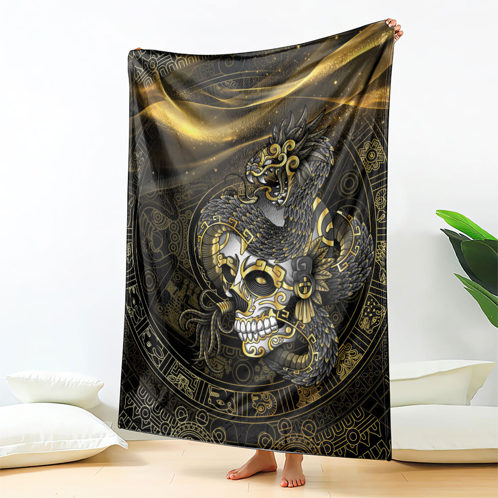 Mexico Quetzalcoatl Aztec Calendar Blanket Black Gold Tribal Warrior Art